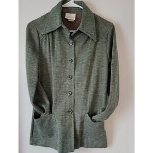 Jantzen Womans Sz. 12 Blazer Jacket 1970s Tweed Zig Zag Green Vintage U.S. Made